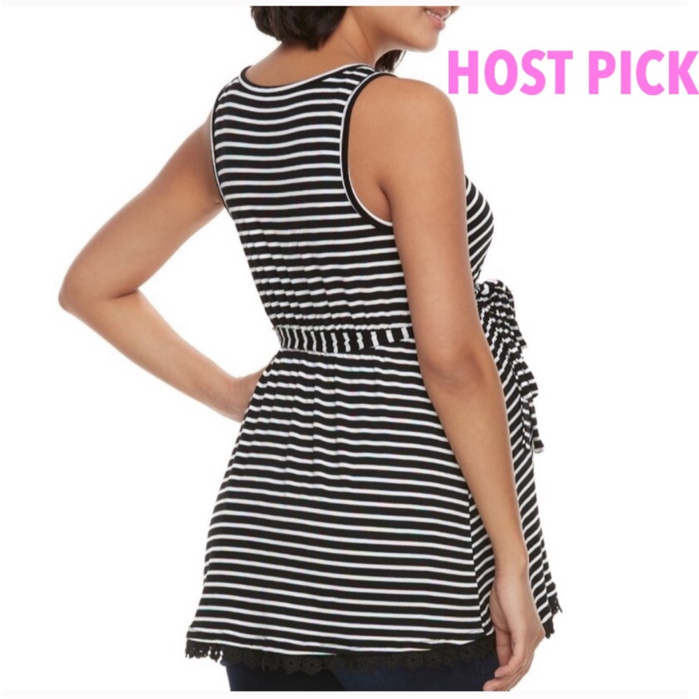NWT a:glow Striped Crochet Trim Tunic Size S